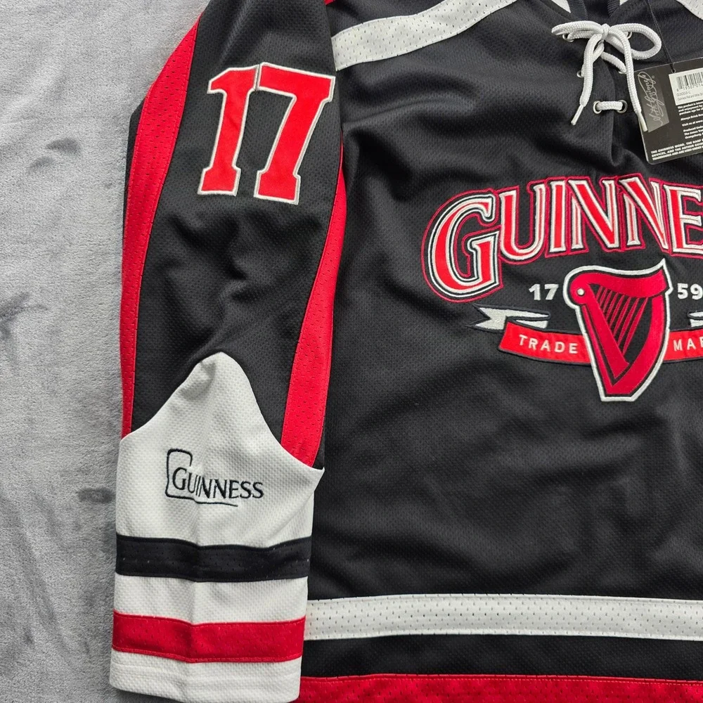 NEW Guinness Hockey Jersey Men Large Black Red White Lace Up G3003-L Embroidered - Picture 4 of 13